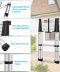 10.5 Ft Aluminum Telescoping Ladder With One Button Retraction Collapsible Extension For Home RV Attic And Loft Supports Up To 330 Lbs With Non Slip Cushions Lightweight And Easy To Carry, folded