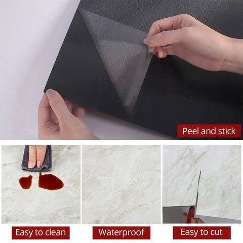 Beige Marble Peel And Stick Vinyl Flooring 12x12 Self Adhesive Tiles Waterproof And Removable, showcasing application and easy maintenance.