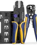 Eight Piece Rapid Replace Ratchet Crimping Tool Set With Pressure Regulation And Automatic Wire Stripper For Heat Shrink And Ferrule