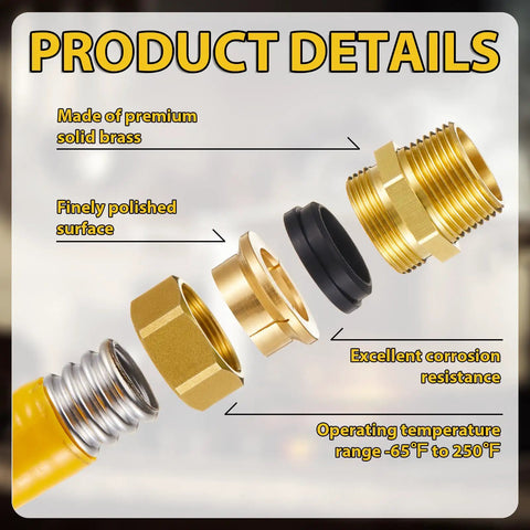 Exploded view of 8 Pack 3/4 Inch NPT Brass Pipe Fittings Set With CSST Male NPT Adapters Threaded Hex Nipples Gas Connectors