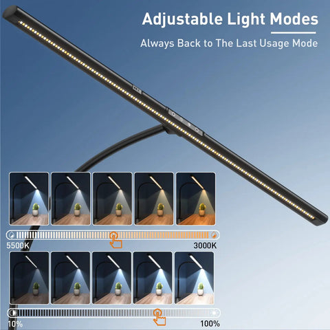 Ultra Bright Thirty One And A Half Inch LED Desk Lamp With Gesture Sensor showcasing adjustable color temperature and brightness settings.