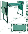 Foldable Garden Kneeler And Seat With Tool Pouches, Lightweight Multiuse Bench With Soft Kneeling Pad, dimensions shown