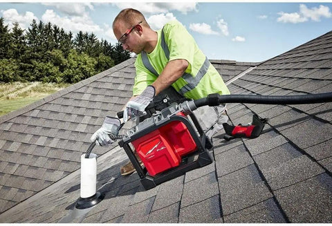 Top Tier Cordless Sectional Drain Cleaner With Brushless Motor Powers Through Roots Up To 150 Feet In Pipes From One Inch To Six Inches Light With Carry Strap One Key Compatible Includes Battery And Charger Sick Tool For Pros Who Need It Badly, rooftop drain cleaning