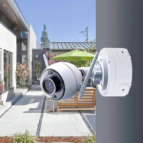 Weatherproof Bullet Security Camera Junction Box Mount Bracket For Indoor Outdoor Use Rainproof Easy Wall Mount Base For IP Cameras Compatible With Bullet And Dome Cameras Cable Management Enclosure installed on wall