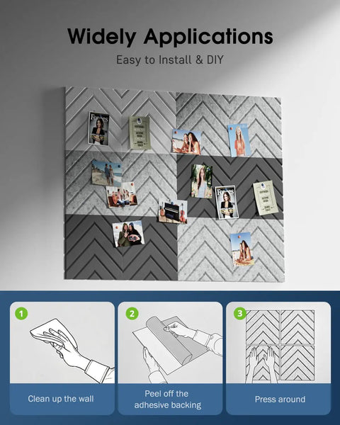 Top Shelf Self Adhesive Sound Proof Foam Panels For Walls Premium Acoustic Treatment For Podcast Rooms And Home Studios 12 Pack applied to wall with photos.