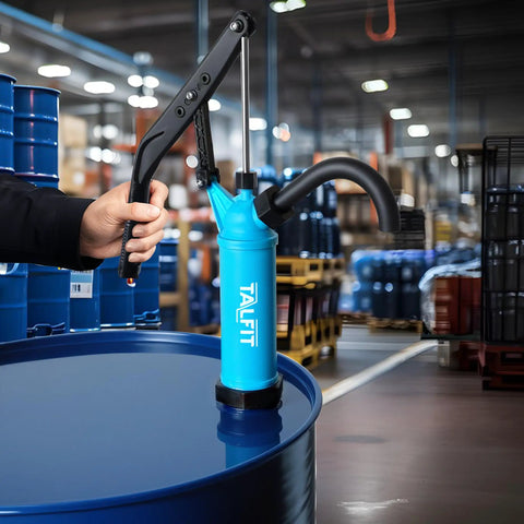 No Sweat Lever Action Barrel Pump, Smooth 55 Gallon Drum Transfer For Fuels And Chemicals, Rock Solid Polypropylene design in use.
