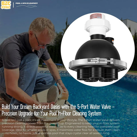 5-Port 1.5 Inch Water Valve Assembly Replacement for In-Floor Pool Cleaning System, OEM Grade Valve Restores Full Water Flow, Compatible With Caretaker Style Heads and Polaris Units, Easy Install, Durable Build installed by pool technician
