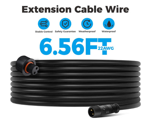 Coiled black extension cable with 2-pin connectors, labeled 6.56FT 22AWG, for 4 Pack 6.5 Foot Extension Cords With 2 Pin Connectors.