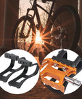 Half Toe Clip Pedals Strapless Universal Fit for Road Bike Mountain Bike and Exercise Bike beside silhouette of bicycle