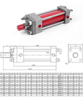 Beefy Double Acting Tie Rod Hydraulic Cylinder Heavy Duty Lift System With 50mm Bore And 1500mm Stroke HOB50x1500 diagram