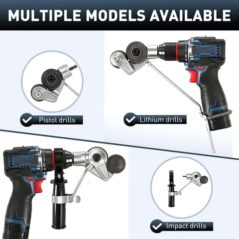Beefed-Up Heavy Duty Metal Nibbler Drill Attachment on pistol, lithium, and impact drills for clean cuts in metal panels.