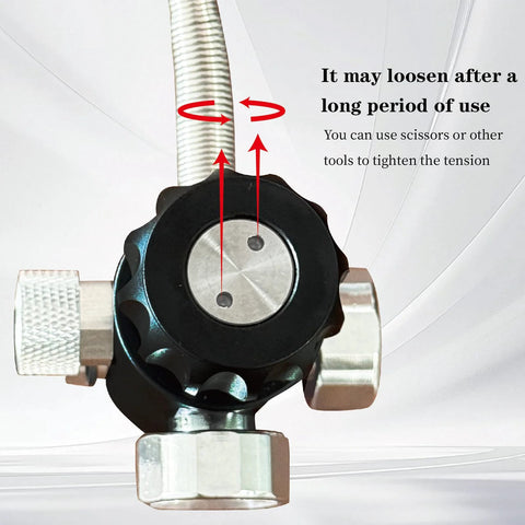 Front view of M18x1.5 paintball fill valve with 20-inch high-pressure hose