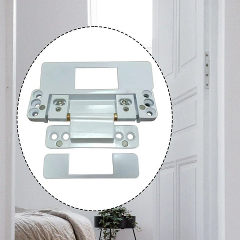 Hidden Door Hinge Invisible Concealed Pivot Adjustable Thickened Hardware For Heavy Duty Doors White Metal Closeup
