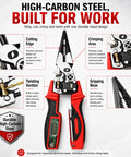 4-in-1 Wire Stripping and Testing Pliers Electrician’s Multitool With Stripping Cutting Crimping and Voltage Testing features durable high-carbon steel construction.