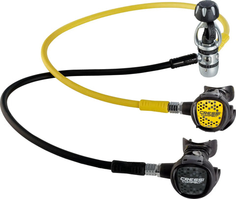 AC2 Compact Regulator Set With Octopus Compact All In One Dive Rig 1st Stage Piston 2nd Stage XS Compact Black And Yellow