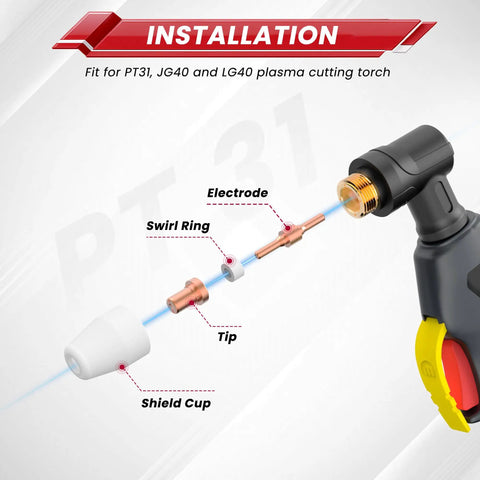 Installation guide of 60Pcs PT31 Plasma Cutter Consumables Set Includes Torch Tips And Nozzles For CUT55A Fit LG40 JG40 PT31 Replacement Parts