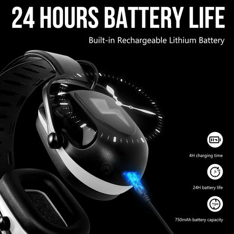 Bluetooth Hearing Protection Earmuffs With Rechargeable Battery NRR 25 Decibels Noise Canceling For Snow Blowing Mowing And Construction