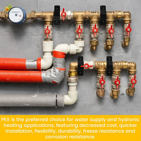 Residential plumbing system with pipes and valves, using 50 Pack One Half Inch Pipe Clamps Pex Clamp Set Heavy Duty Bulk Pipe Supports
