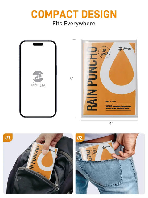 Disposable Clear Rain Ponchos Pack Of 4 For Rainy Day Protection Lightweight And Durable next to smartphone and in bag and pocket