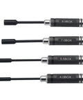 Four Piece Hex Nut Key Socket Driver Set For RC Gear 4.0, 5.5, 7.0 And 8.0 Millimeter Sockets Aluminum Sleeve Wrench Set