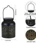 Outdoor Solar Lanterns Pack of 2 Waterproof Hanging Lanterns With Handles, black metal, decorative cut-out design, warm LED light