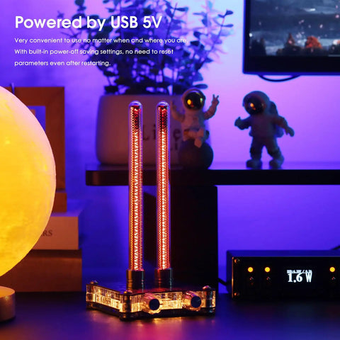 VU9 Pixie Tube Sound Level Meter With Retro Nixie Tube Visual Audio Spectrum Display Dope Vibe Microphone And 3.5mm Aux Input Home Desktop Decoration Black 3.35 Inch, USB 5V powered