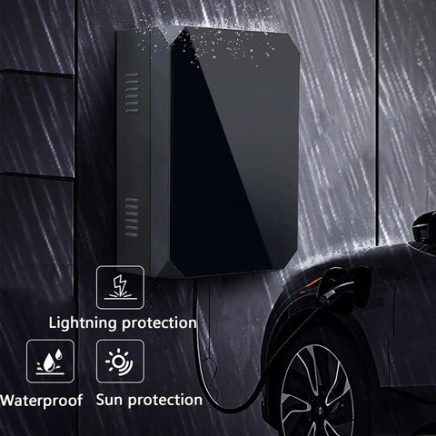EV Charger Station Box Weatherproof Electric Vehicle Wall Protector With Combo Lock Anti Theft Galvanized Steel rugged cover on wall with rain.
