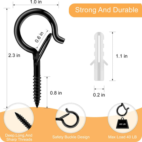 Dimensions and features of Heavy Duty Ceiling Hooks With Safety Lock No Slip 2.3 Inch Rustproof Metal Hooks For Hanging Plants.