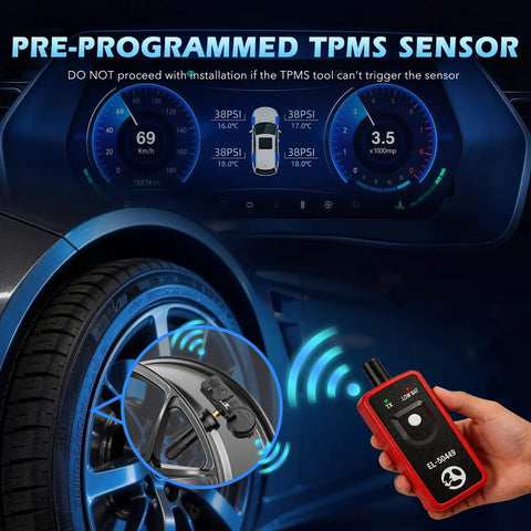 Ford TPMS Sensor 315MHz Replacement Set Of 4 For Tire Pressure Monitoring System Fits 2017 2024 Edge EcoSport Escape Bronco Bronco Sport Endura E Series Plug And Play Easy Install Premium Quality pre-programmed sensor and trigger tool