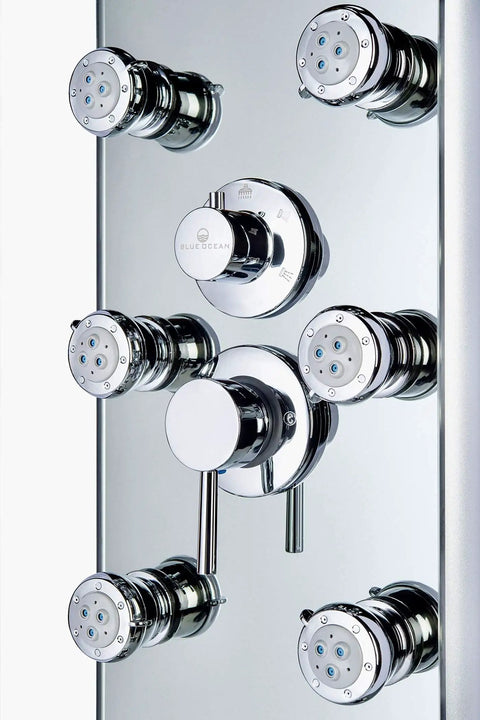 52 Inch Wall Mounted Aluminum Shower Panel Tower With Giant Rainfall Showerhead And Eight Adjustable Massage Jets For A Total Home Spa Vibe And Butter Smooth Flow