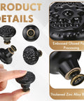 24 Piece Black Ceramic Cabinet Knobs Vintage Round Pulls Revamp Your Space With These Sturdy Kitchen Cupboard Dials angled detail of embossed knobs