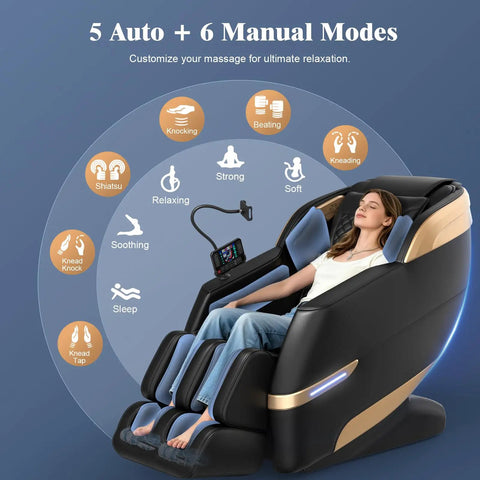 4D Full Body Massage Chair For Next Level Comfort With SL Track Shiatsu Zero Gravity Recliner in use, showing various modes