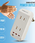 Clap Control Dual Outlet Wall Plug With Noise Sensor, No Brainer Way To Power Two Devices, 120V 200W Wireless Outlet