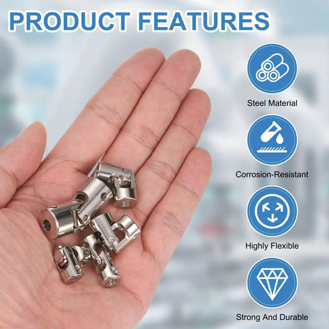 Rotatable Universal Joint Shaft Adapter Kit 8mm To 5mm Inner Diameter U Joint Couplings For Motors Models And Robot Builds Includes M4 Screws And Wrench 2 Pcs steel couplers in hand