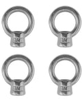 Four Pack Marine Grade Stainless Steel Lifting Eye Nuts One Quarter Inch UNC AISI 316 Corrosion Resistant Heavy Duty Eyebolts