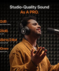 Musician using Hybrid Wireless Podcast Microphone With USB And XLR For PC Mac Phone Tablet, in soundproof studio