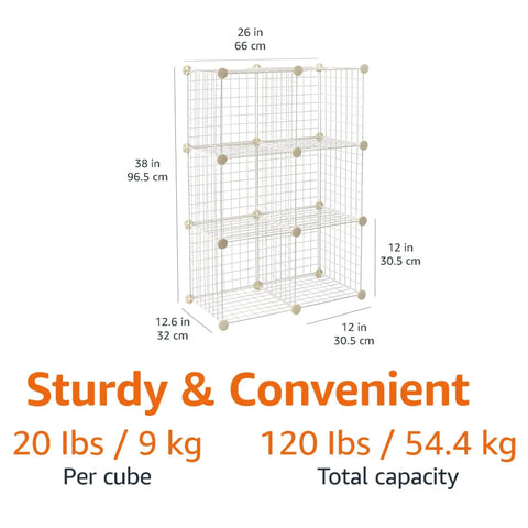 Total Game Changer Six Cube Wire Grid Storage Rack, Hella Durable Heavy Duty Steel Shelves With Quick Snap Connectors, Modular Organization Unit For Shoes Books Kids Toys And Pantry Supplies