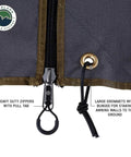 Heavy duty zippers and grommets on Hella Rugged Partner Side Awning Wall To Keep Your Trail Campout Rig Shade Covered.