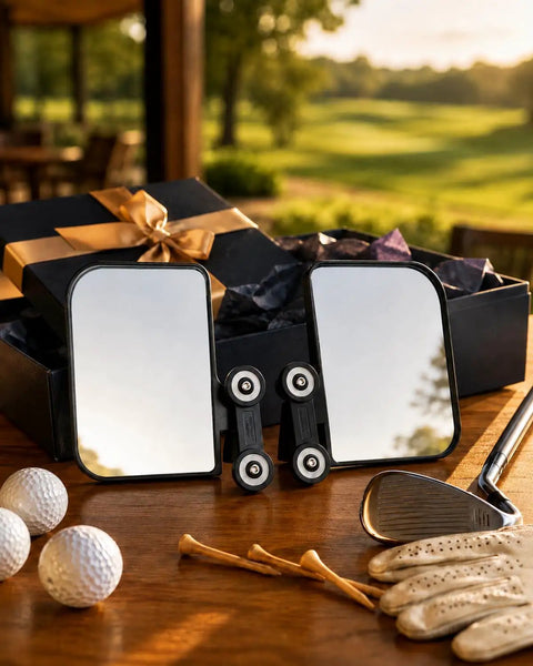 Heavy Duty Magnetic Golf Cart Side Mirrors That Snap Straight On Without Drilling Holes For Crystal Clear Wide Angle Sightlines And No Sweat Rear Navigation Today displayed with golf balls and accessories.