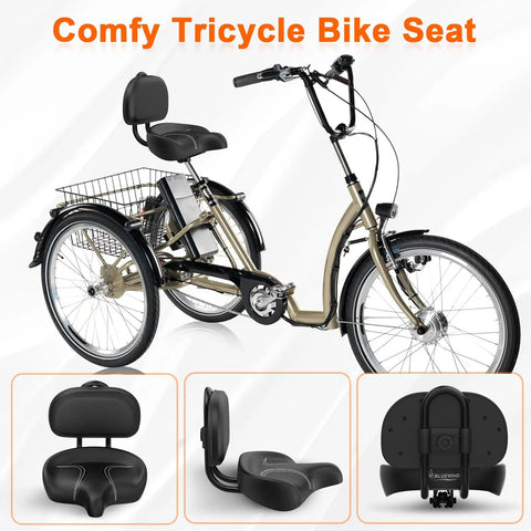 Oversized Bike Seat With Adjustable Backrest For Electric Bikes And Tricycles High Memory Foam Replacement Saddle For Men And Women 33x29x9 Cm Cushion For Long Rides All Day Comfy on tricycle