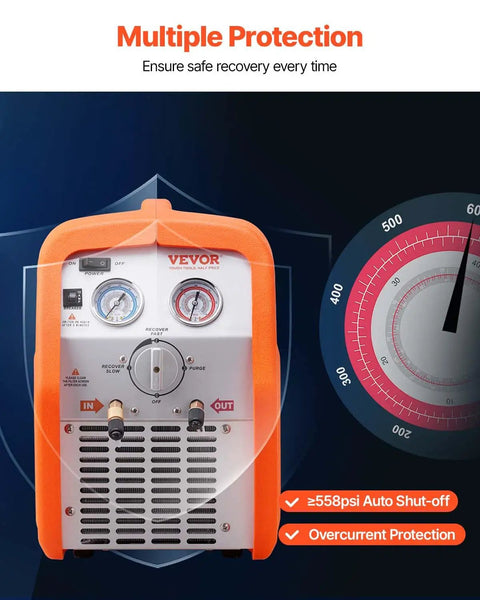 Heavy Duty Portable 3/4 HP Refrigerant Recovery Machine, No Sweat Self Cleaning AC Extractor For Automotive HVAC, Fast Liquid Vapor Handling With Wrench Friendly Design And Badass Shop Grade Durability