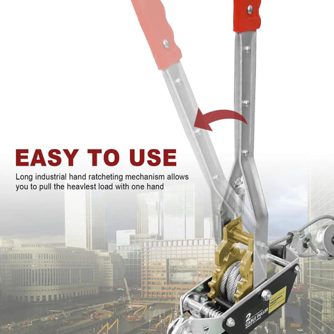 Beefy Hand Winch For Quick Lifts And Tough Pulls 2 Ton Capacity With Dual Gear System 11ft Steel Cable And Two Drop Forged Hooks Portable Come Along Winch For Auto Recovery Construction And Outdoor Jobs, steel hand ratchet close-up
