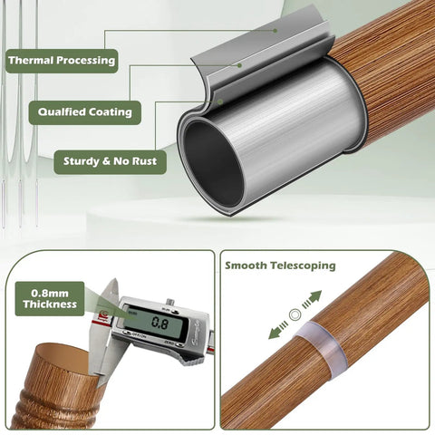 Two Pack Imitation Wood Grain Curtain Rods With Ball Finials, Adjustable 1 Inch Diameter Rails For 28 To 48 Inch Windows, Boho Farmhouse Rustic Style Drapery Rod Set, Heavy Duty Brown, No Fuss Install, showing 0.8mm thickness and details.