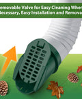 4 Inch Slope Drainage Grate Cover With Rain Diverter And Yard Drain Emitter For Sump Pump Discharge And Downspout Extensions, Tool Free 3 Minute Install, Universal Fit For 4 In SCH 40 SDR 35 And Corrugated Pipe, Green close-up showing removable valve.
