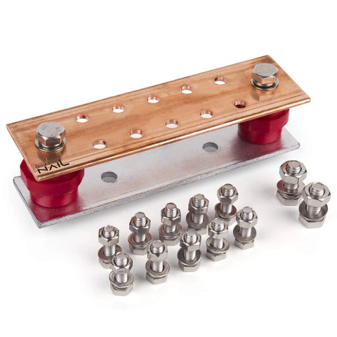 Wall Mounted Copper Ground Bar Kit With Five Sixteenth Inch Bus Bar And Ten Terminal Positions UL Recognized SM40 Insulators
