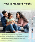Cordless Infrared Stadiometer For Kids, 1-Second Height Measurement With No-Fuss One-Button Quick Read, Portable Digital Height Gauge, Type-C Rechargeable, Accurate 0.04 Inch Margin, Growth Tracking Tool, shown with family measuring height indoors