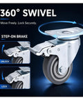 360° swivel mechanism of Set Of Four 3 Inch TPR Swivel Plate Casters With Dead Quiet Foot Brakes And Zero Drag Non Marking Rubber Tread.