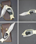 Damascus Fish Style Folding Knife With Ladder Pattern Blade Handmade Damascus Steel Pocket Knife for everyday use