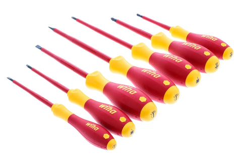 Insulated SoftFinish 7 Piece Screwdriver Set Pro Grade VDE Tested Up To 1000V, ergonomic cushioned grip with molded blades, assorted sizes