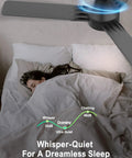 42 Inch Ceiling Fan With Lights 3 Blades Low Profile whispers quietly over sleeping person in bed, showcasing quiet operation
